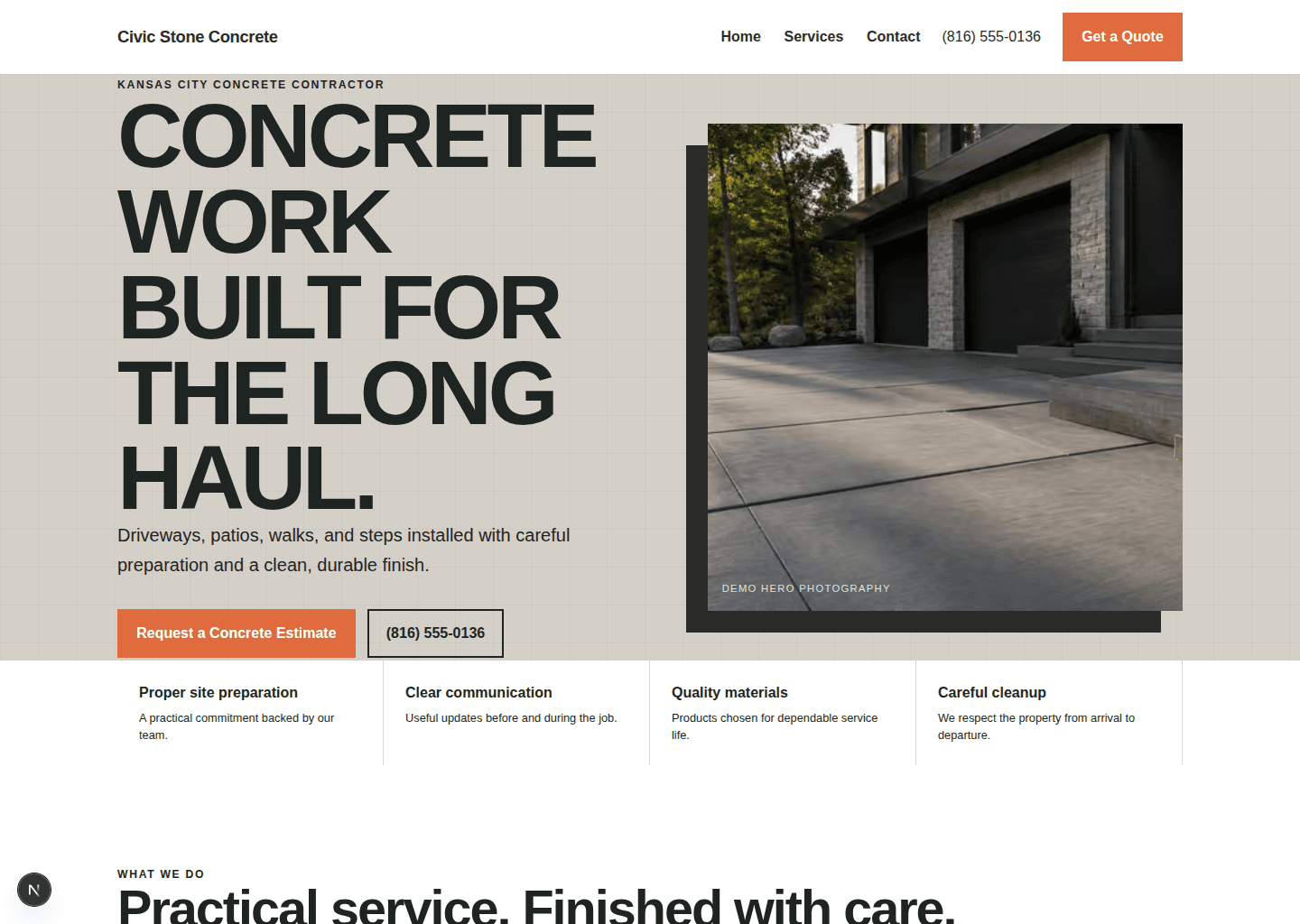 Concrete contractor website desktop preview