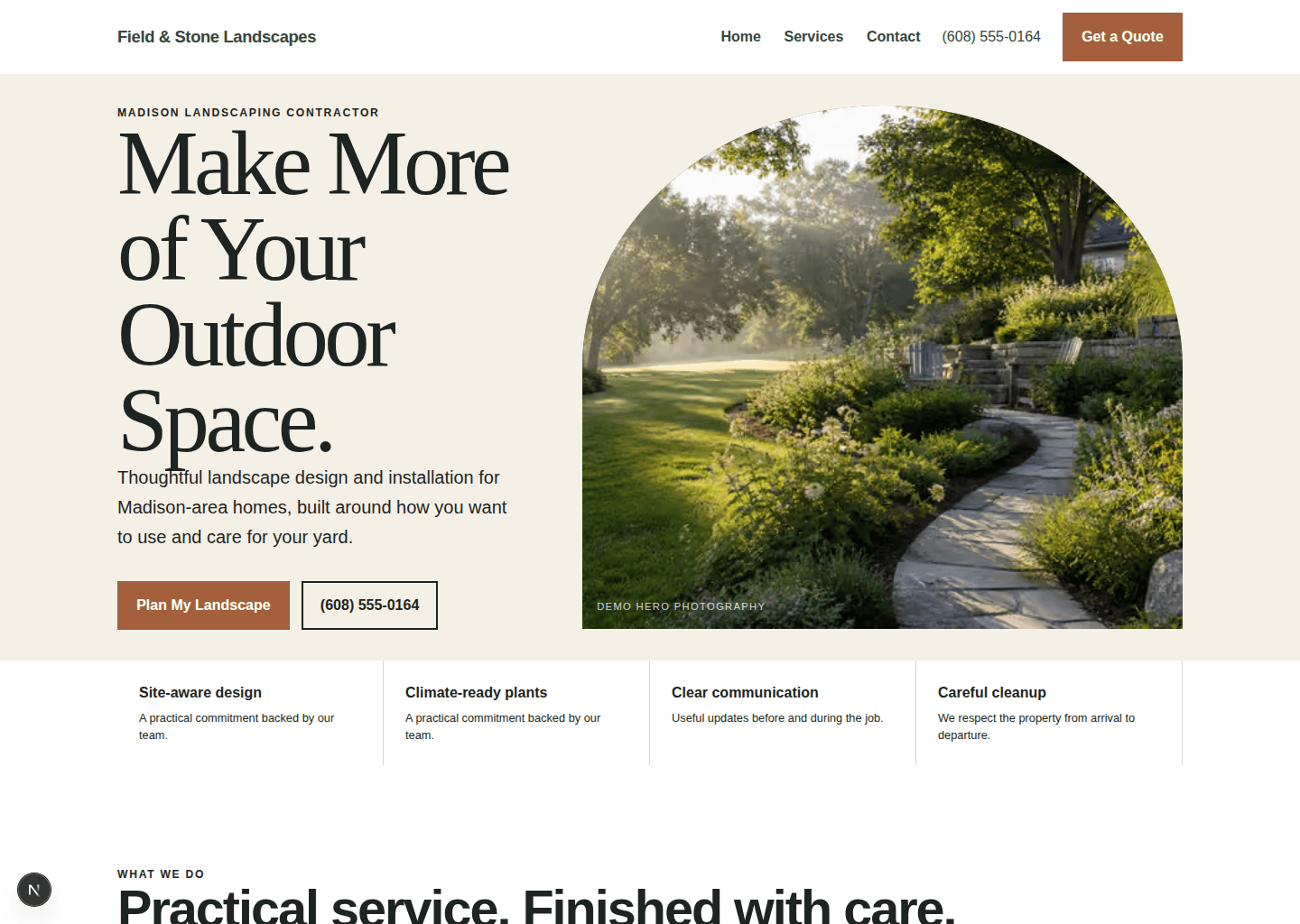Landscaping contractor website desktop preview