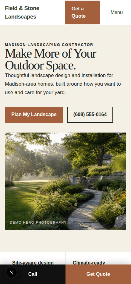 Landscaping contractor website mobile preview