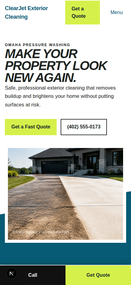 Pressure Washing contractor website mobile preview